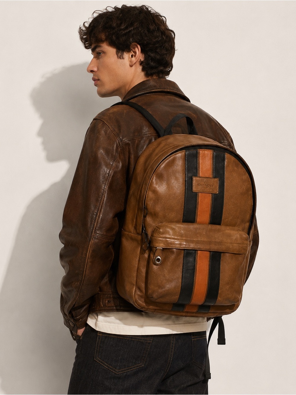 Genuine Coach Men's Patch Brown Black Leather Backpack
